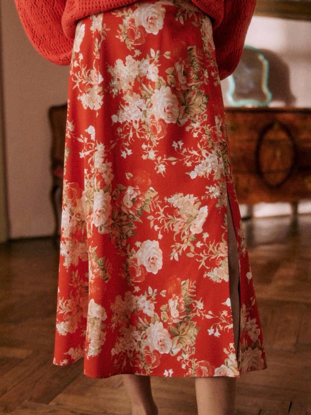 NWT Sezane Red Floral Tabata skirt size 38